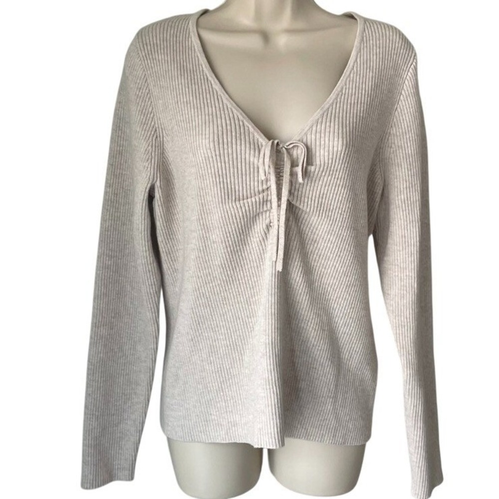Madewell Riverbend Ribbed Sweater XXL NWT Cream Cinched Tie Front Pullover Top